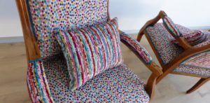 Voltaire Tissu Casal Janeiro Sao Paulo Rayure Pois Multicolore Bois Miel Double corde Bleu Canard