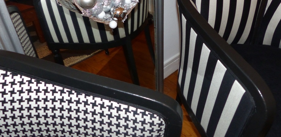fauteuil tonneau cabriolet graphique rayure pied de coq noir et blanc